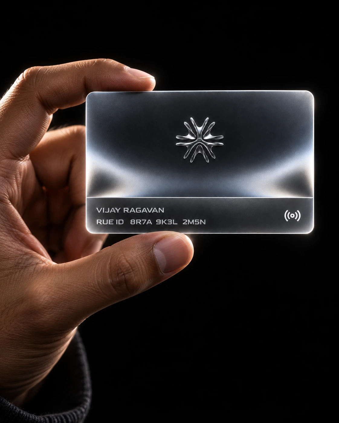 New RUE card held between two fingers